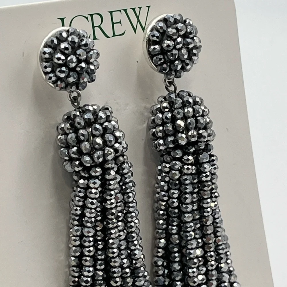 J. Crew Beaded‎ Tassel Earrings Silver Mirror, Gold Plated Hypoallergenic NWT